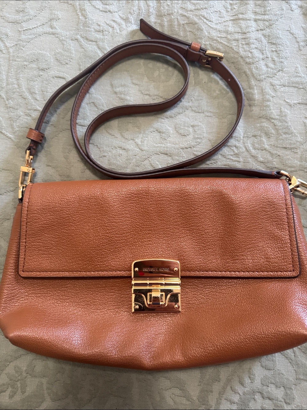 MICHAEL Michael Kors cognac leather crossbody with gold hardware